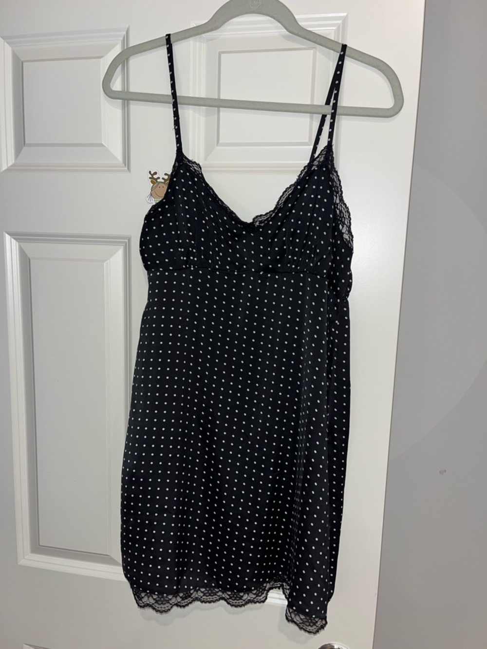 American Eagle Outfitters Black and White Polka Dot Lace-Trim Slip